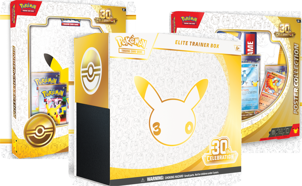 Binder Collection, Elite Trainer Box et Poster Collection 30th Celebration, en version anglaise